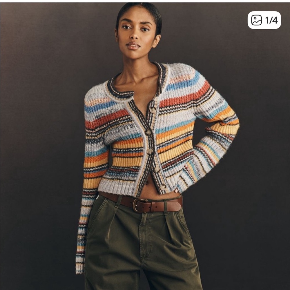 Anthropologie Pilcro Ribbed Multi Stripe Cardigan Size Medium